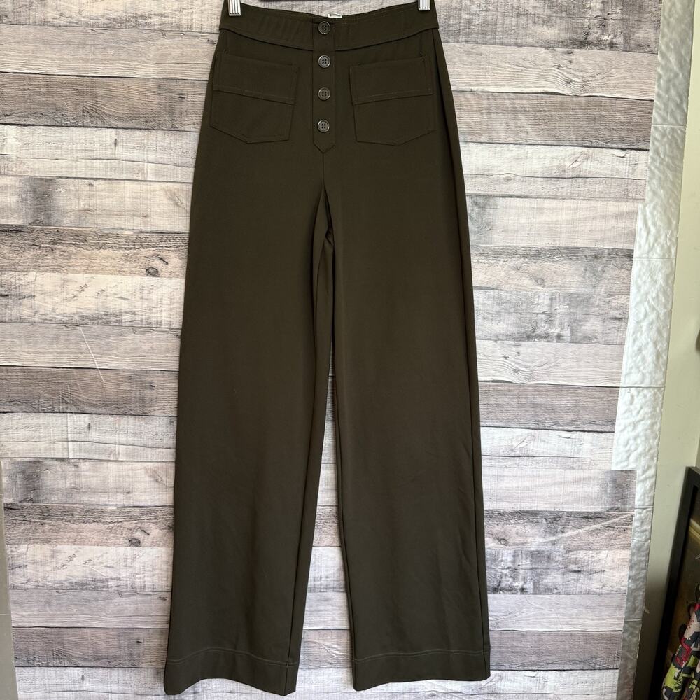 Halara DayStretch High Waisted Pockets Straight Leg Casual Pants Green Small
